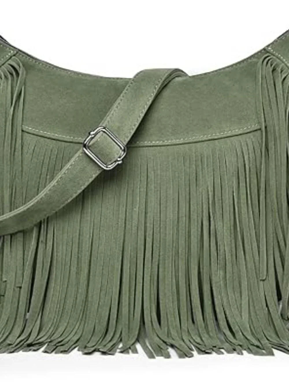 Boho Hobo Crossbody Bag Fringe Tassel Western PU‎ Leather Purse green